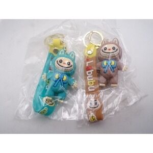 Labubu Monsters Keychain Set 2PC Turquoise Brown Silicone Bag Charm Wrist Strap